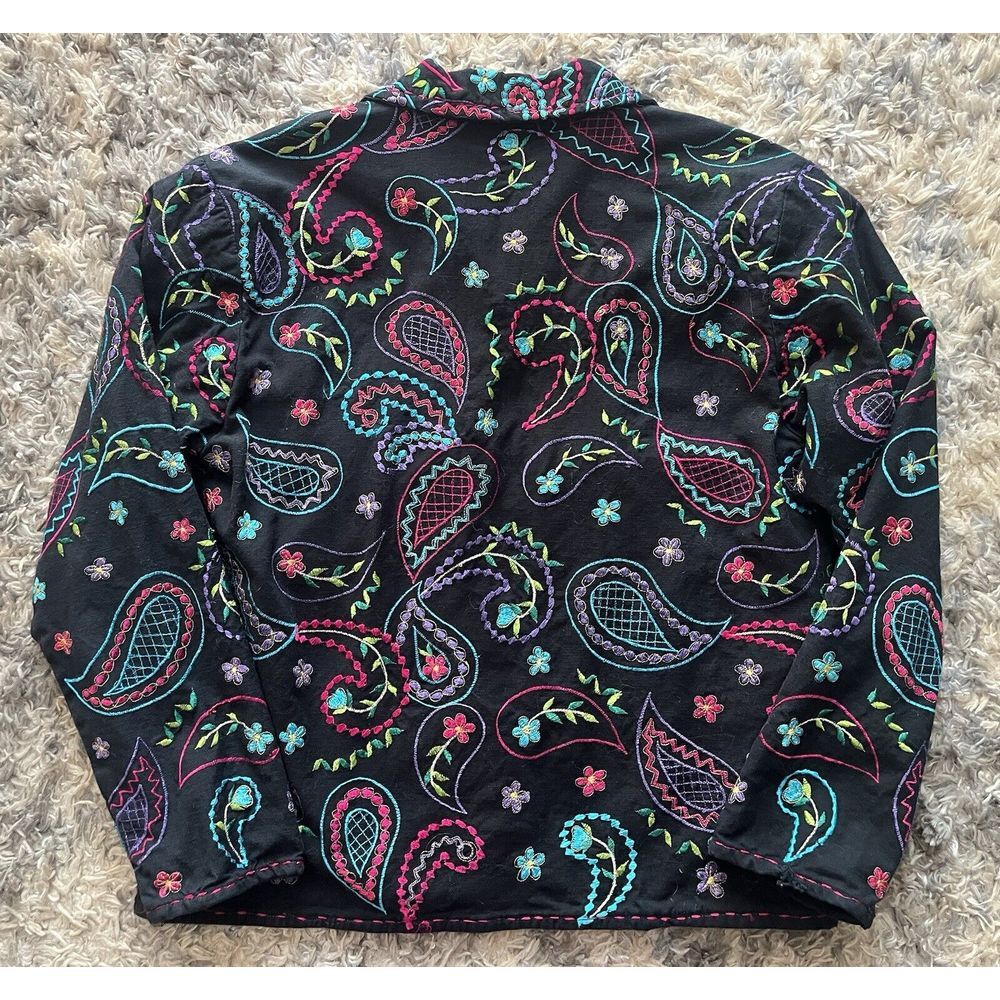 Units Petite Small Jacket Linen Blend Embroidered Floral Paisley Boho Festival - Picture 3 of 4
